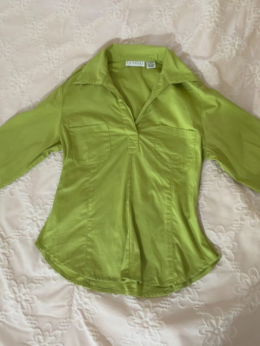 VINTAGE GEMILLI green blouse cotton & spandex blouse size SMALL